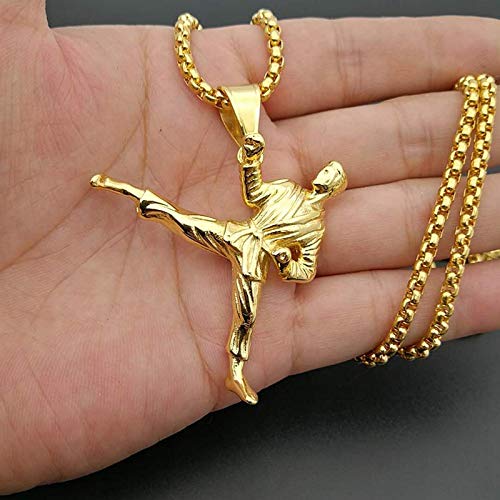 Hip Hop Rock Oro Color 316l Acero Inoxidable Taekwondo Kung Fu Colgantes Collares para Hombres Gimnasio Joyería 60cm