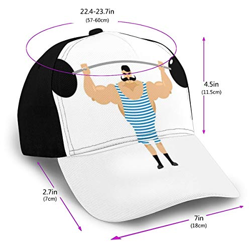 Hip Hop Sun Hat Baseball Cap,Comic Retro Strong Muscular Bodybuilder with Moustache Doing Weightlifting Sport,For Men&Women Hip Hop Sun Hat Baseball Cap,Comic Retro Strong Muscular Bodybuilder with Moustache Doing Weightlifting Sport,For Men&Women