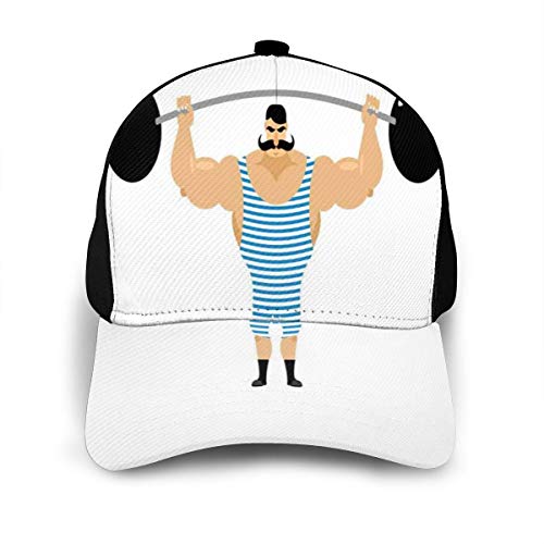 Hip Hop Sun Hat Baseball Cap,Comic Retro Strong Muscular Bodybuilder with Moustache Doing Weightlifting Sport,For Men&Women Hip Hop Sun Hat Baseball Cap,Comic Retro Strong Muscular Bodybuilder with Moustache Doing Weightlifting Sport,For Men&Women