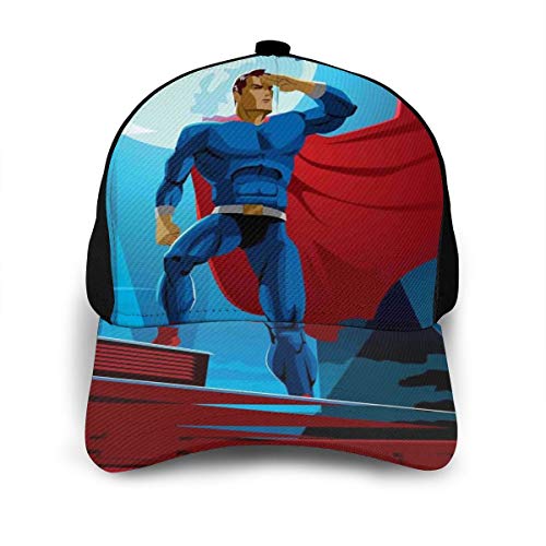 Hip Hop Sun Hat Baseball Cap,Retro Cartoon Character Hero Saving People from Evil Strong Muscular Man with Cape,For Men&Women