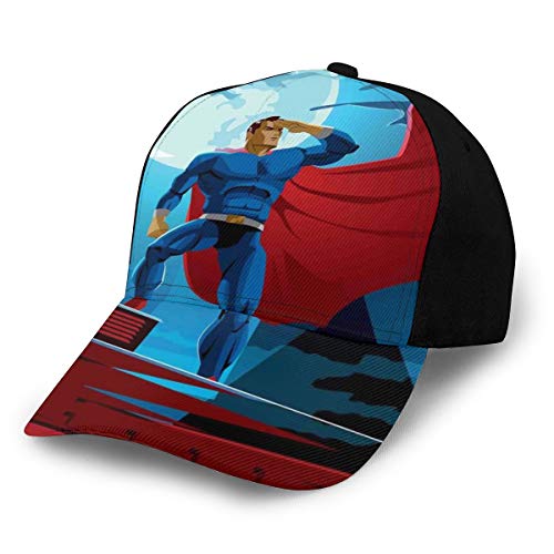 Hip Hop Sun Hat Baseball Cap,Retro Cartoon Character Hero Saving People from Evil Strong Muscular Man with Cape,For Men&Women