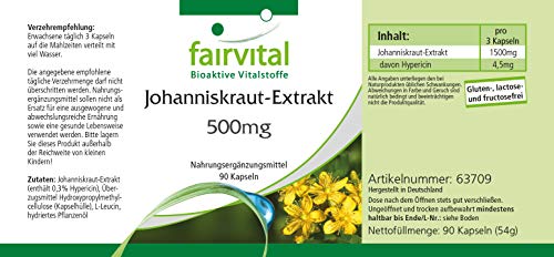 Hipérico 500mg - Hierba de San Juan (Hypericum perforatum) - VEGANO - Dosis elevada - 0,3% de hipericina - 90 Cápsulas - Calidad Alemana Hipérico 500mg - Hierba de San Juan (Hypericum perforatum) - VEGANO - Dosis elevada - 0,3% de hipericina - 90 Cápsulas - Calidad Alemana