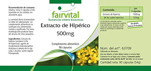 Hipérico 500mg - Hierba de San Juan (Hypericum perforatum) - VEGANO - Dosis elevada - 0,3% de hipericina - 90 Cápsulas - Calidad Alemana