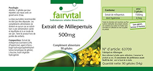 Hipérico 500mg - Hierba de San Juan (Hypericum perforatum) - VEGANO - Dosis elevada - 0,3% de hipericina - 90 Cápsulas - Calidad Alemana