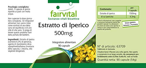 Hipérico 500mg - Hierba de San Juan (Hypericum perforatum) - VEGANO - Dosis elevada - 0,3% de hipericina - 90 Cápsulas - Calidad Alemana