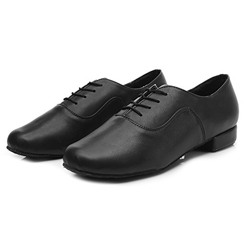 HIPPOSEUS Hombres estándar Zapatos de Baile Latino,Tacón bajo 2.5CM(0.98inches),ES704,Negro Color,EU 45