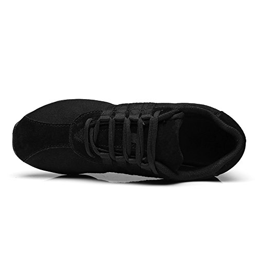 HIPPOSEUS Mujer Zapatillas de Baile, Lona, con Cordones,EST01A，Negro,EU 38