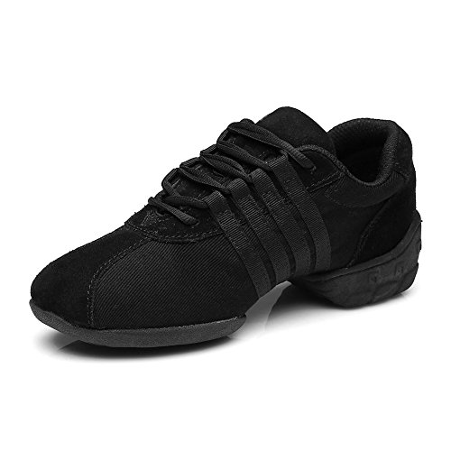 HIPPOSEUS Mujer Zapatillas de Baile, Lona, con Cordones,EST01A，Negro,EU 38