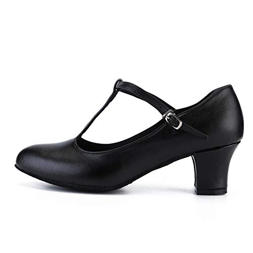 HIPPOSEUS Zapatos de Baile de carácter con Punta Cerrada para Mujer T-Strap - Salón de Baile Salsa Latina Tango Zapatos de práctica de Baile Zapato de Vestir de Baile,Negro,EU 38