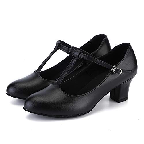 HIPPOSEUS Zapatos de Baile de carácter con Punta Cerrada para Mujer T-Strap - Salón de Baile Salsa Latina Tango Zapatos de práctica de Baile Zapato de Vestir de Baile,Negro,EU 36