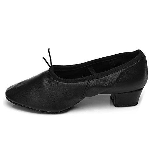 HIPPOSEUS Zapatos de Baile para Mujer con Dedos Cerrados Zapatos de práctica de Entrenamiento para Maestros de Baile Tacón bajo,ES101-LT,Negro Color,EU 39