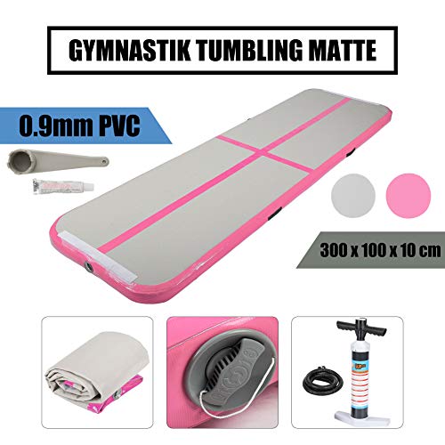 HIRAM Colchoneta Hinchable 300 x 100 x 10 cm Colchoneta de Gimnasia Inflable Tumbling Mat Gimnasia para Gimnasio/Yoga/Entrenamiento/Niños/Tumbado/Parque/Uso Doméstico