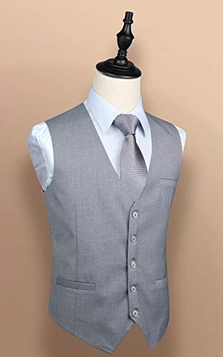 HISDERN Chaleco formal para hombres Fiesta de negocios Chaleco de algodon Chaleco de color s¨®lido Gris-1