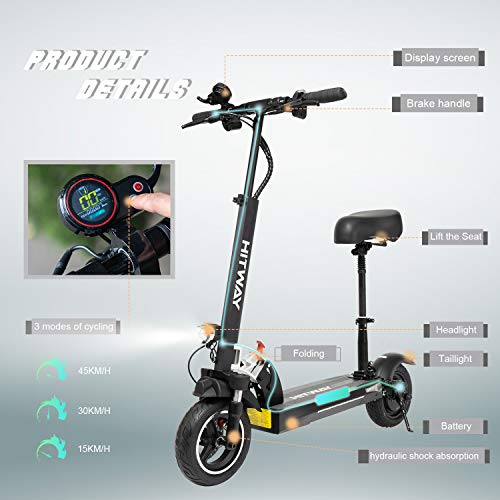 HITWAY Patinete eléctrico, Patinete Electrico Adultos Potencia máxima de 800 W, Patinete eléctrico Plegable, 50 Km Alcance, 3 Modos de conducción, Scooter portátil Plegable para Adultos HITWAY Patinete eléctrico, Patinete Electrico Adultos Potencia máxima de 800 W, Patinete eléctrico Plegable, 50 Km Alcance, 3 Modos de conducción, Scooter portátil Plegable para Adultos