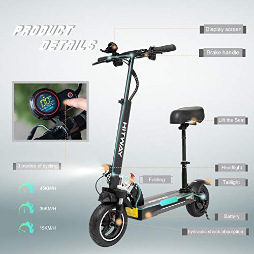 HITWAY Patinete eléctrico, Patinete Electrico Adultos Potencia máxima de 800 W, Patinete eléctrico Plegable, 50 Km Alcance, 3 Modos de conducción, Scooter portátil Plegable para Adultos