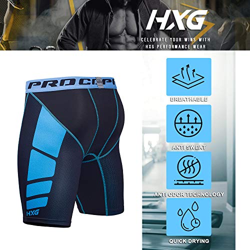 Hivexagon Pantalones Cortos de Compresión de Media Pierna para Deportes, Correr y Entrenamiento de Gimnasio SM008BUL