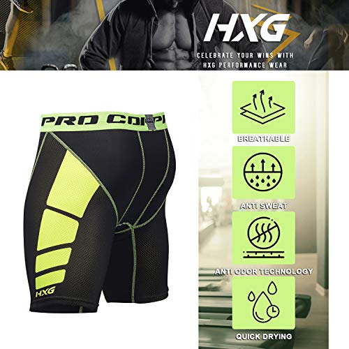 Hivexagon Pantalones Cortos de Compresión de Media Pierna para Deportes, Correr y Entrenamiento de Gimnasio SM008GNL