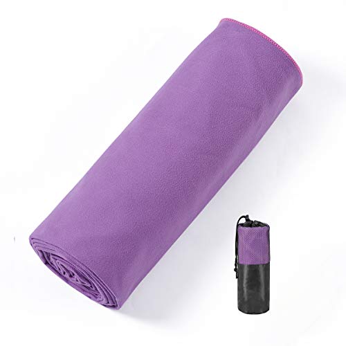 Hivexagon Toalla de Yoga con Esquinas de Anclaje, Toalla de Yoga Antideslizante, Material de Microfibra, súper Suave, Absorbente del Sudor, Ideal para Yoga, Pilates y Entrenamiento (púrpura)