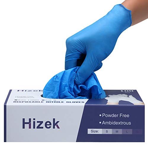 Hizek 100 piezas guantes azul, sin polvo de talco, sin látex, antialérgicos, resistentes al desgaste,L