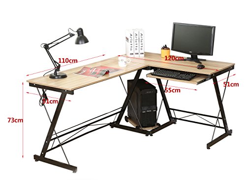 hj Escritorio Mesa L para Ordenador Oficina Estudio Esquina Madera Ajustable (Amarillo) 161 * 120 * 73cm