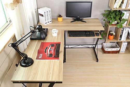 hj Escritorio Mesa L para Ordenador Oficina Estudio Esquina Madera Ajustable (Amarillo) 161 * 120 * 73cm