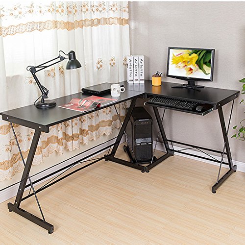 hj Escritorio Mesa L para Ordenador Oficina Estudio Esquina Madera Ajustable (Negro) 161 * 120 * 73cm