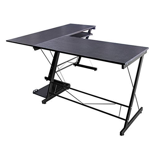 hj Escritorio Mesa L para Ordenador Oficina Estudio Esquina Madera Ajustable (Negro) 161 * 120 * 73cm