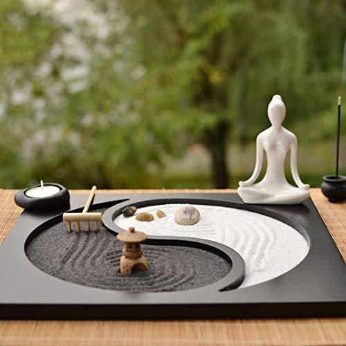 Hjyi Meditación Zen Garden,Tablero Buda Zen Jardín Muebles Chinos Decoracion Yoga Zen Ocho Diagramas Yin Yang Micro Paisaje Casa De Té DecoracióN De Seco Mesa De Arena