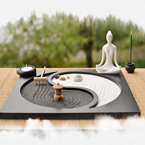 Hjyi Meditación Zen Garden,Tablero Buda Zen Jardín Muebles Chinos Decoracion Yoga Zen Ocho Diagramas Yin Yang Micro Paisaje Casa De Té DecoracióN De Seco Mesa De Arena