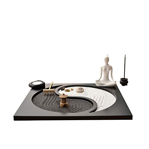 Hjyi Meditación Zen Garden,Tablero Buda Zen Jardín Muebles Chinos Decoracion Yoga Zen Ocho Diagramas Yin Yang Micro Paisaje Casa De Té DecoracióN De Seco Mesa De Arena