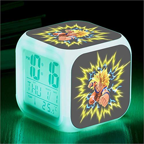 HKOEBST Dragon Ball-Sticker Alarm Clock,Reloj Despertador Digital con Patrón De Dragon Ball,Reloj De Color Lindo Reloj Despertador Musical,Reloj Despertador para Niños,8X8x8 Cm,S