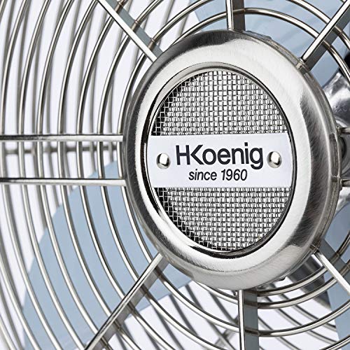 H.Koenig JOE50 Ventilador Azul Claro, Ventilador Eléctrico Retro Vintage, Diseño Silencioso, 3 Velocidades, Fijo y Oscilación 90ºC, Metal, Ajuste Vertical, Pie Antideslizante