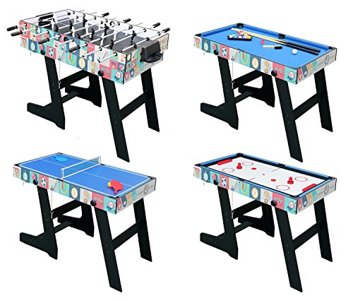 HLC® Mesa Multijuegos Plegable 4 en 1 Mesa de Billar,Ping Pong,Hockey y Futbolín (109 x 60,5 x 82 cm) Buen Regalo para Las Fiestas Juegos Entre Familia