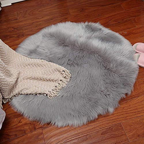 HLZDH Oveja de Piel sintética Felpudo Alfombra Antideslizante Lujosa Suave Lana Artificial Alfombra para salón Dormitorio baño sofá Silla cojín (Gris, 60 X 60 CM)