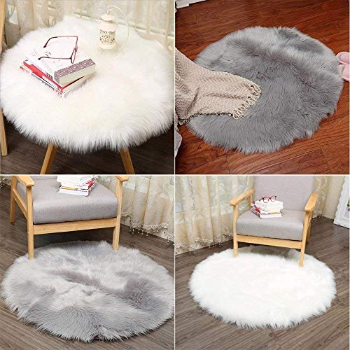 HLZDH Oveja de Piel sintética Felpudo Alfombra Antideslizante Lujosa Suave Lana Artificial Alfombra para salón Dormitorio baño sofá Silla cojín (Gris, 60 X 60 CM)