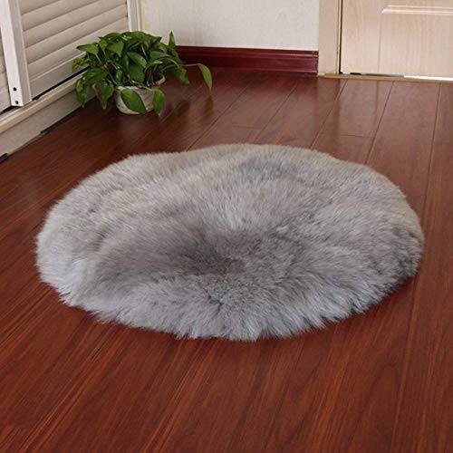 HLZDH Oveja de Piel sintética Felpudo Alfombra Antideslizante Lujosa Suave Lana Artificial Alfombra para salón Dormitorio baño sofá Silla cojín (Gris, 60 X 60 CM)