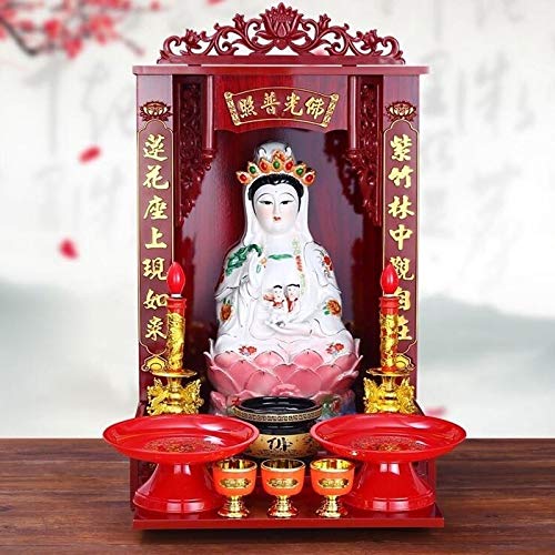 HLZY Altar gabinete - 18.1" Lucky Fortune Buddha altar Gabinete tallada mano de la capilla del altar de meditación Tabla Buda Altar del soporte del estante, conveniente for la decoración de su lugar e