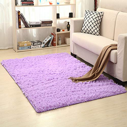 HM&DX Alfombra De Pelo Largo Sala, Pelo Largo Antideslizante Acogedor Shag Alfombras De Dormitorio Estera De La Yoga Moderno Alfombra Alfombras Niños Vivero -Lavanda 120x200cm(47x79inch)