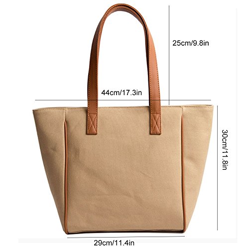 HM&DX Lienzo Bolsas Bandolera Grandes Hobo con Cremallera Bolsa Comercial Durable Almuerzo abarrotes de la Mujer Bolsa para Escuela Viajes Playa Citas-Caqui