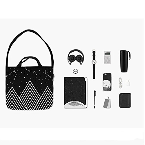 HM&DX Lona Totes Bolsos Hobo Hombro comestibles Compras Almuerzo Bandolera con Cremallera con Correa Ajustable para el Recorrido de la Escuela Playa Citas Salida picinic Camping Gimnasio Yoga -Negro