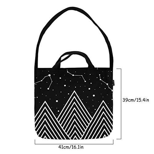 HM&DX Lona Totes Bolsos Hobo Hombro comestibles Compras Almuerzo Bandolera con Cremallera con Correa Ajustable para el Recorrido de la Escuela Playa Citas Salida picinic Camping Gimnasio Yoga -Negro