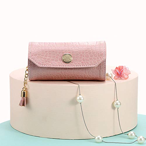 HM&DX Viajar Caja joyero Organizador, Joyas Rollo Bolsa de Viaje Caso de Las Mujeres, Portátil Joyería Caja de Almacenamiento para Collares, Aretes, Anillos-Rosado