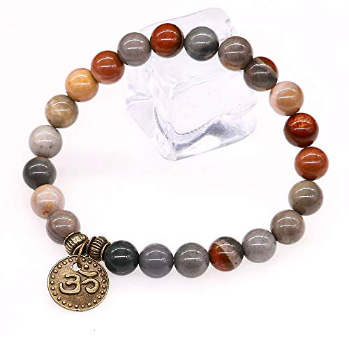 HMKLN Perlas de Jasperr policromadas Naturales Hombres Pulsera y brazaletes de Cobre Pendiente Charm Surf Estiramiento Pulseras para Mujeres niñas Yoga