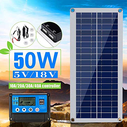 HMLIGHT Panel 50W 18V Solar Dual de Salida USB células solares Panel Solar Poli 20/10 / 30A Controlador para el Coche Yate batería de la embarcación Cargador,with20AController