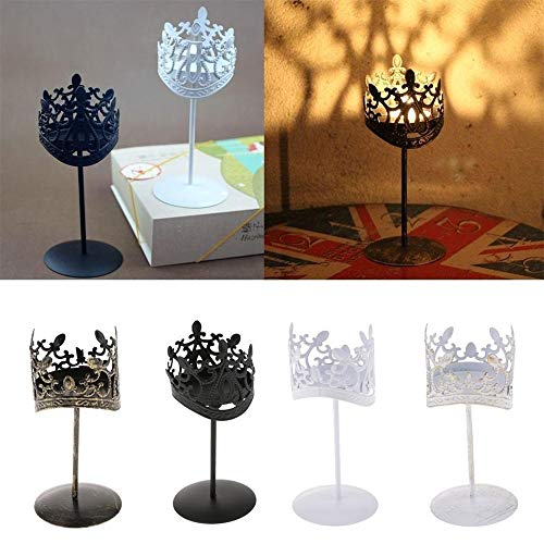 HMSCC Clásico Hierro Forjado Portavelas Boda de Velas pequeñas embarcaciones té de la lámpara de luz de los candelabros (Color : Blanco, Size : 1)