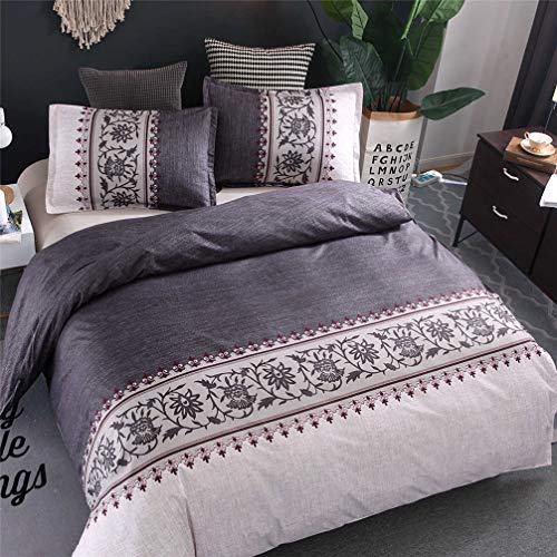 HNHDDZ Ropa de Cama Sólido Color Líneas Finas Patrón Retro Funda nórdica y Funda de Almohada Rojo Azul Gris Marrón Púrpura Niño Niña (Gris,260x230 cm - Cama 180 cm)