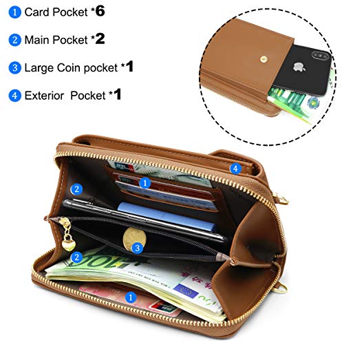 HNOOM Bolso Movil Mujer, Bolso Bandolera Móvil, Bolso Pequeño Bandolera para Damas Mujeres con Ranuras para Tarjeta de Correa (Marrón) HNOOM Bolso Movil Mujer, Bolso Bandolera Móvil, Bolso Pequeño Bandolera para Damas Mujeres con Ranuras para Tarjeta de Correa (Marrón)