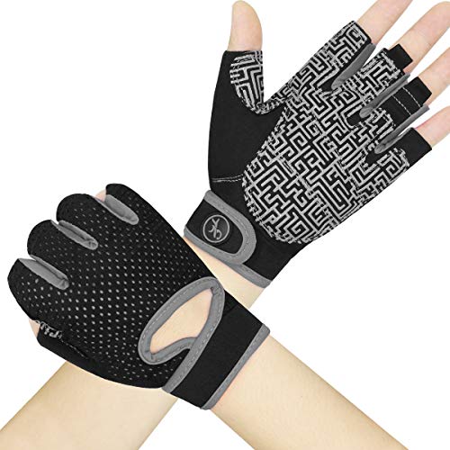 HNOOM Guantes Gimnasio Hombre Mujer, Guantes Pesas, Gym Guantes Fitness Transpirable con Protección Palma, Antideslizante Guantes Crossfit para Levantamiento de Pesas, Musculación, Fitness (Gris, M) HNOOM Guantes Gimnasio Hombre Mujer, Guantes Pesas, Gym Guantes Fitness Transpirable con Protección Palma, Antideslizante Guantes Crossfit para Levantamiento de Pesas, Musculación, Fitness (Gris, M)