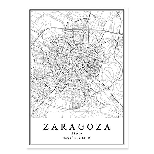 HNZKly España De la Lona Decoracion Barcelona Barcelona Málaga Sevilla Valencia Zaragoza Cuadro Pared Arte Ciudad Pinturas Mapa Inicio Interior Poster 40x60cmx3 / Sin Marco B11