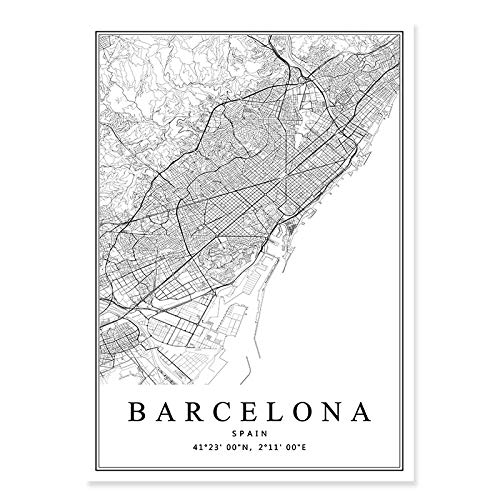 HNZKly España De la Lona Decoracion Barcelona Barcelona Málaga Sevilla Valencia Zaragoza Cuadro Pared Arte Ciudad Pinturas Mapa Inicio Interior Poster 50x70cmx3 / Sin Marco B10